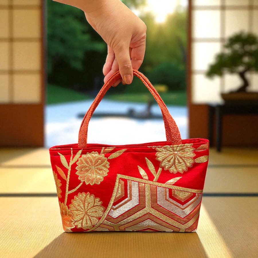Kimono Handbag - Red with pink handle
