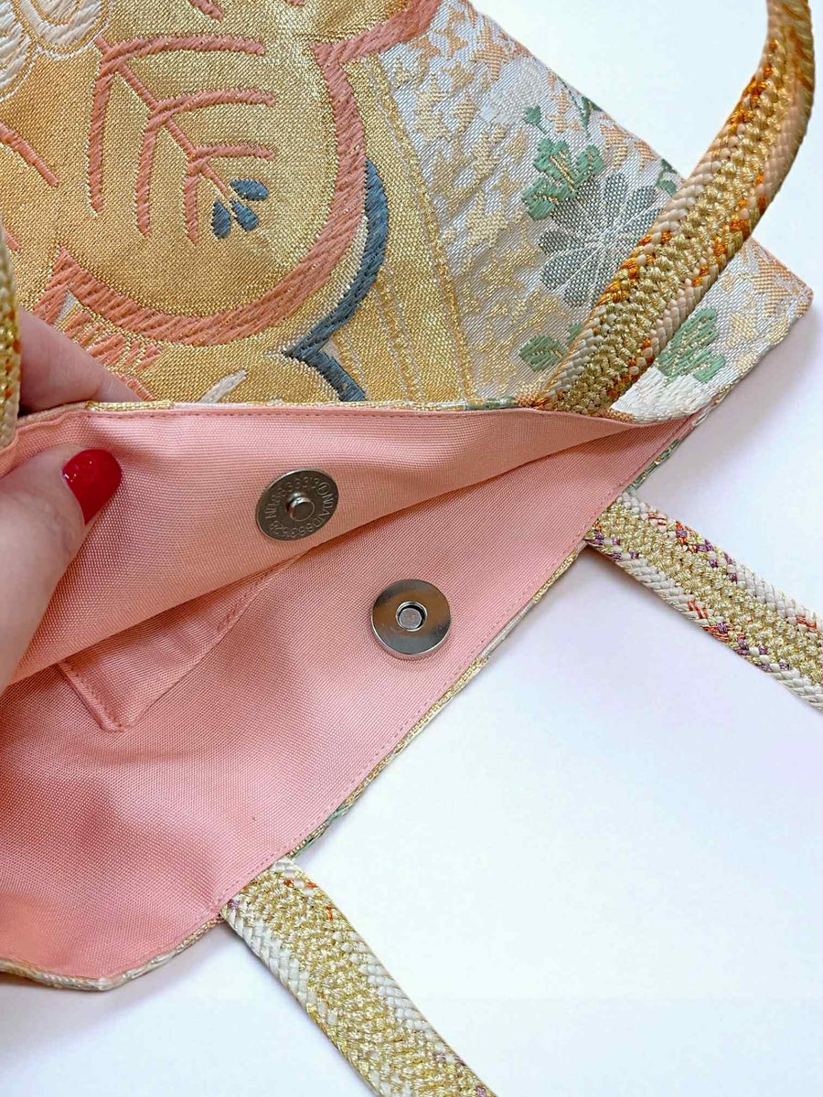 Japanese Kimono Handbag - Spring Celebration Pattern - Gold Handle