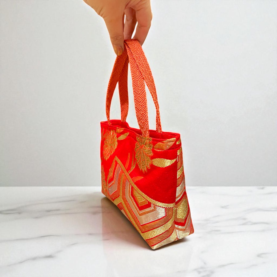 Kimono Handbag - Red with pink handle