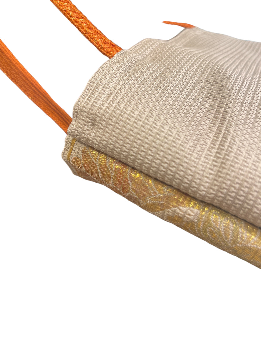 Kimono Obi tote bag - Gold pattern and orange handle