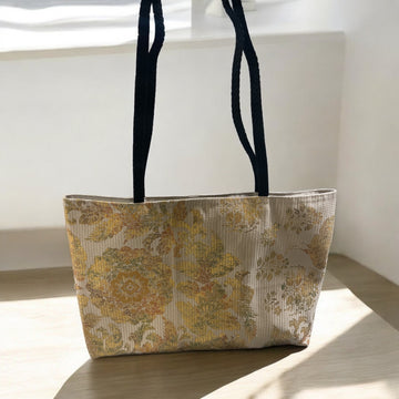 Kimono Obi bag - Gold pattern and black handle