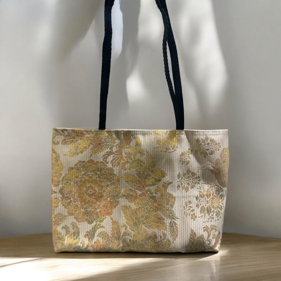 Kimono Obi bag - Gold pattern and black handle