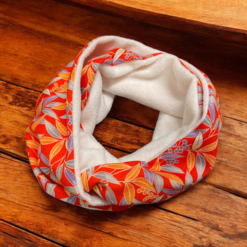 Japanese Kimono Infinity Scarf/Snood - Orange with leaves