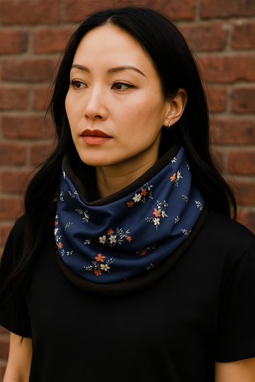 Japanese Kimono Infinity Scarf/Snood - Blue with floral