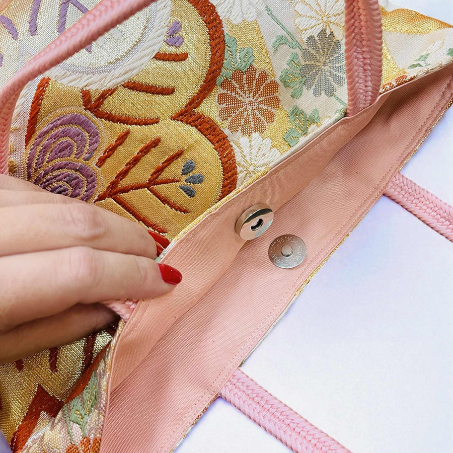 Japanese Kimono Handbag - Spring Celebration Pattern - Pink Handle