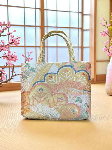 Japanese Kimono Handbag - Spring Celebration Pattern - Gold Handle
