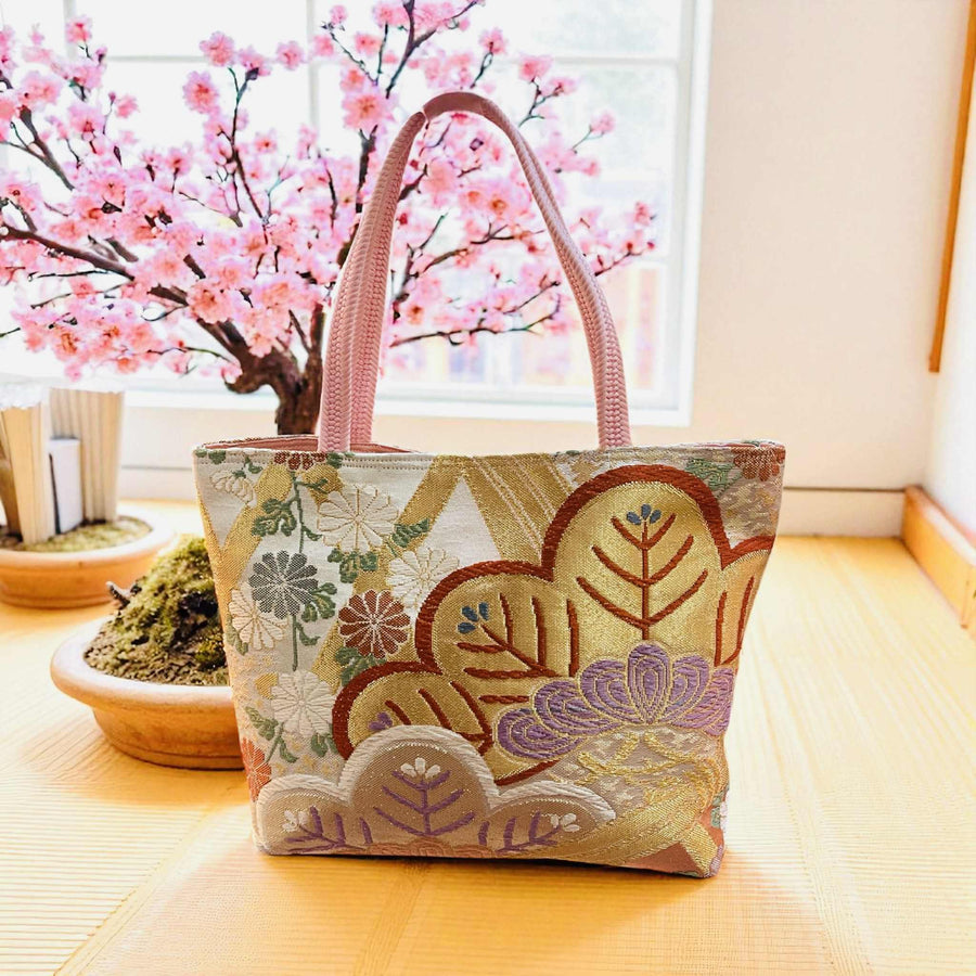 Japanese Kimono Handbag - Spring Celebration Pattern - Pink Handle