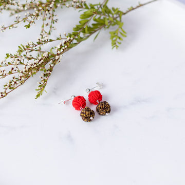 Pom Pom Earrings - Chic Red & Black
